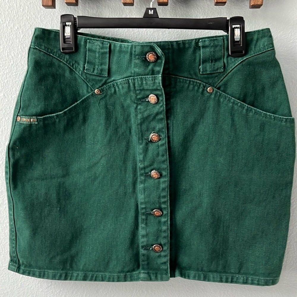 Vintage Green Button Front Mini Skirt.